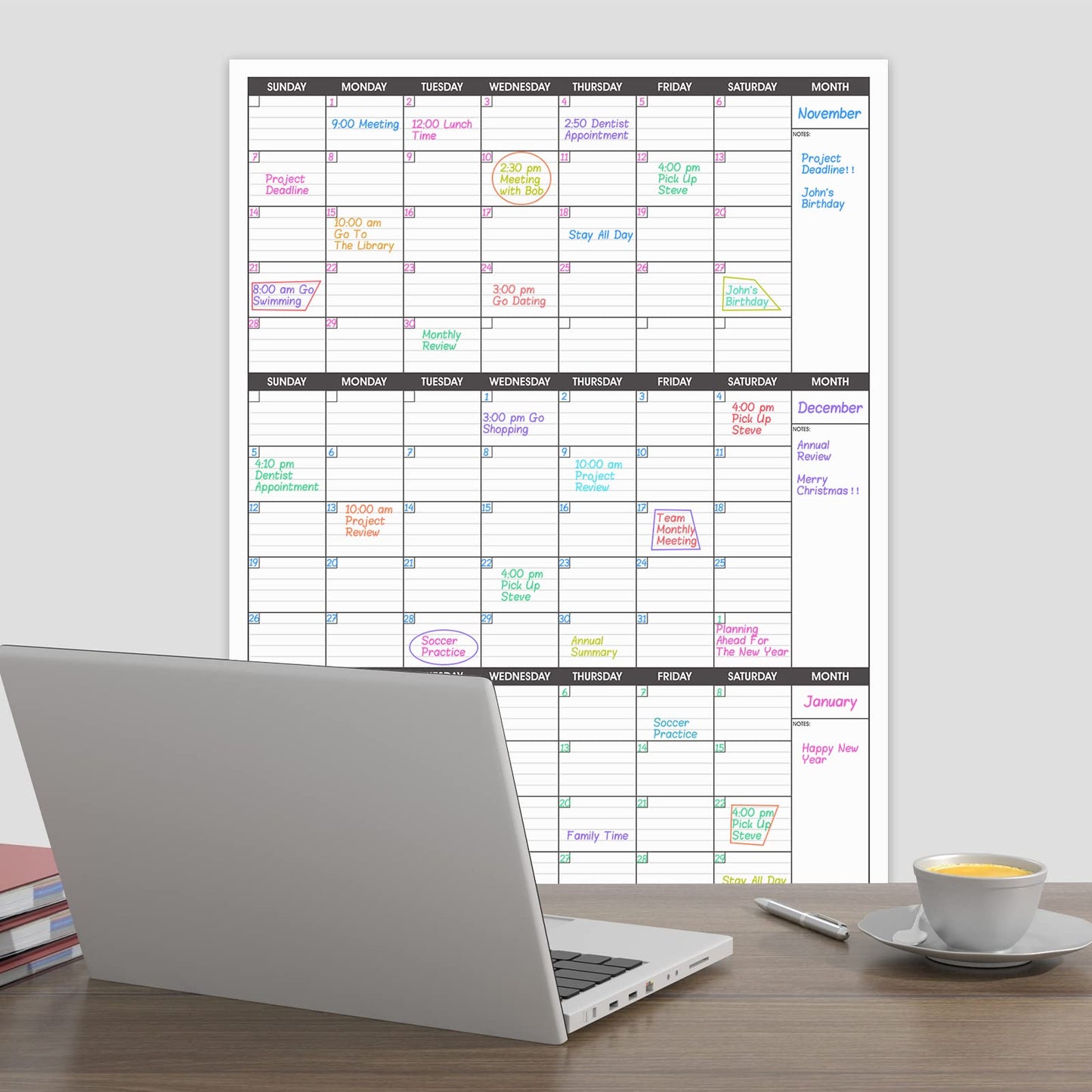 Large Dry Erase Calendar for Wall,3 Month Vertical Wall Calendar, Blank Reusable Monthly Quarterly Calendar Planner Undated, 27.8"x41" Whiteboard Calendar, Office, Classroom