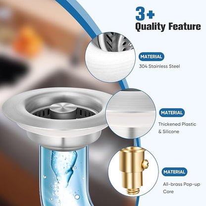 2 Pack Sink Drain Strainer Kitchen Sink Drain Strainer&Sink Stopper, Stainless