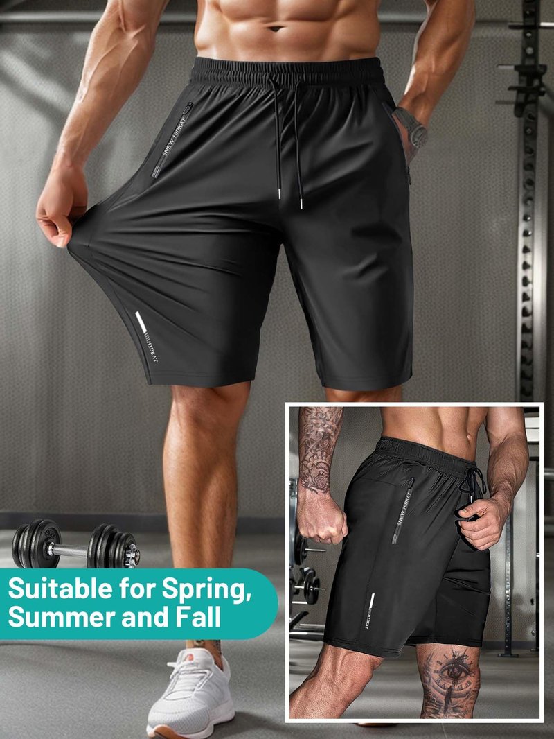Hidkat Men's Athletic Shorts Lightweight Sport,Gym,Workout，Running Jogging Shorts Quick Dry with Zipper Pockets Black