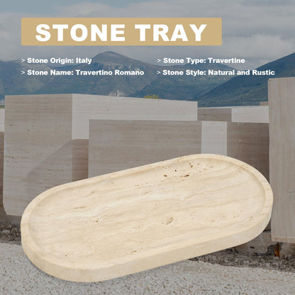 Koville Italian Travertine Tray, 12"x6" Vanity Decorative Marble Tray for Countertop, Catchall Tray for Perfume, Candles, Jewelry Dish Tray