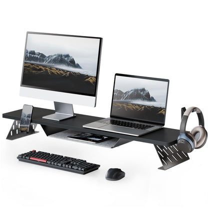 Fenge Dual Monitor Stand, 42.5 Inch Monitor Riser for Desk, Wood Desk Shelf for 2 Monitors, 2 Tier Monitor Shelf with Headphone Stand & Phone Holder