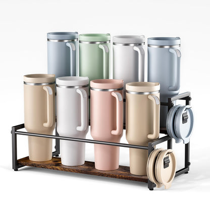 Water Bottle Organizer for Full Stanley and Others' Large Tumbler Organization, Pantry Kitchen Organizers and Storage for Cup Accessories, Tumbler and Cup Lid Organizer Wine Rack - 2 Tier Hold 8