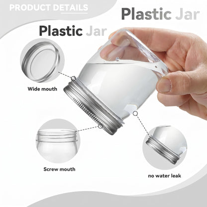 novelinks 8 oz Clear Plastic Jars with Airtight Lids, 16 Pack Plastic Mason Jars with Lids 8oz, Refillable Storage Slime Containers & Small Spice Jar for Kitchen Organization (16 Pack,Silver)