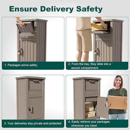 Package Delivery Box for Outside, Large Parcel Drop Box with Lockable Secure, Waterproof and Anti-Theft Storage for Porch, Curbside, House (Grey)