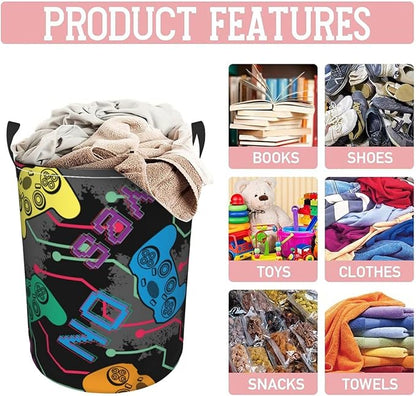 Colorful Game Joysticks Laundry Hamper Bag, Video Game Controller Background