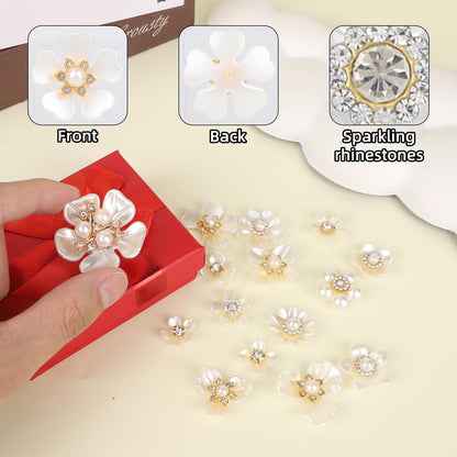 150pcs Rhinestone Pearl Buttons, 15 Styles Decorative Flat Back Flower Embellishments Faux Pearl Buttons for Crafts Jewelry Making Wedding Hair Accessories Bags Shoes Decor