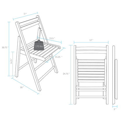 Casual Home Wooden Folding Chairs 2-Pcs Set - Natural