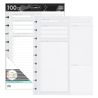 Happy Planner Plans + Notes Planner Refill Paper, 100 Sheets of Lined and Dashboard Layout Notebook Paper for Journals, Classic Size, 7"x 9.75"