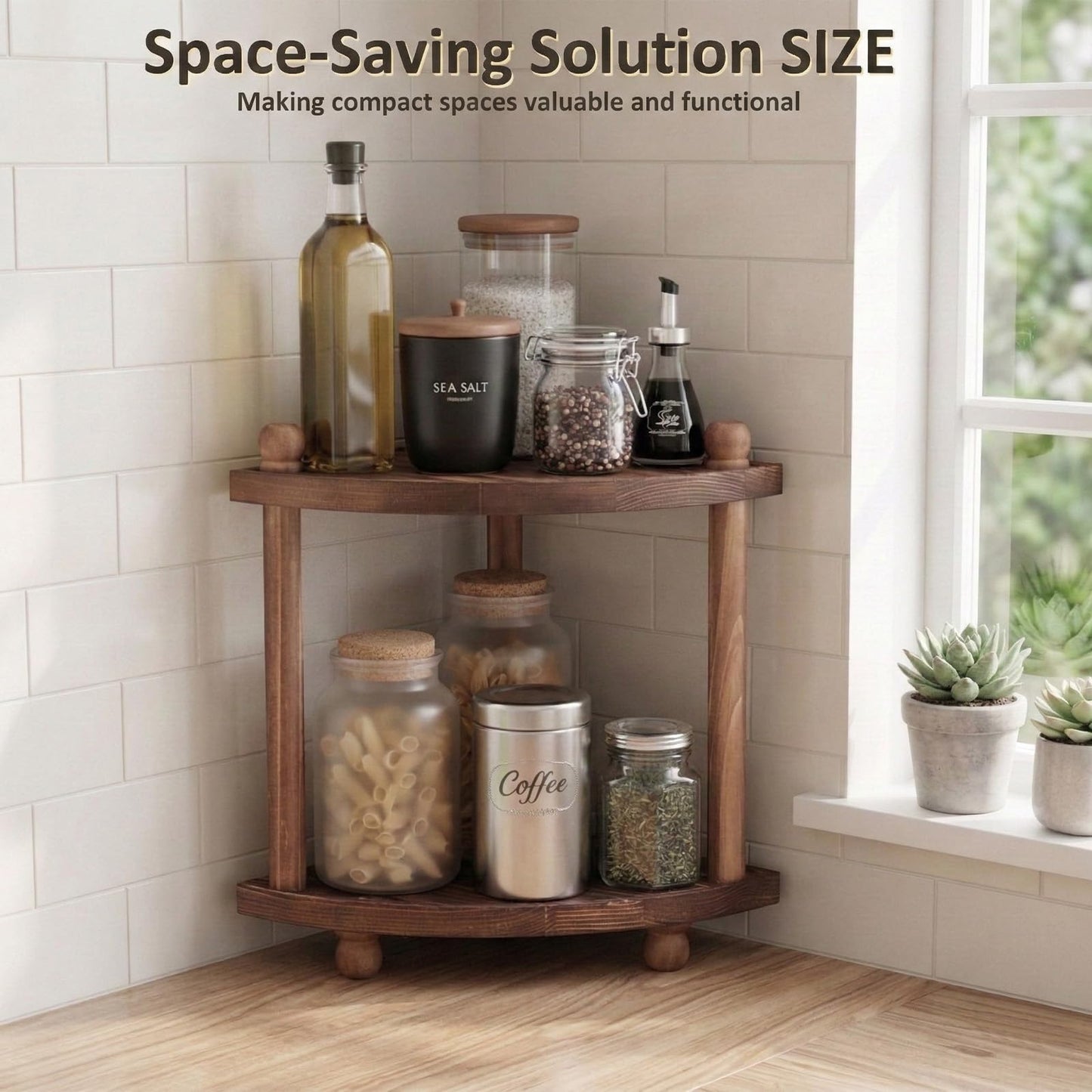 Corner Bathroom Counter Organizer, 2-Tier Bathroom Organizers and Storage, Wooden Vanity Perfume Organizer Makeup Countertop Shelf for Kitchen Dresser