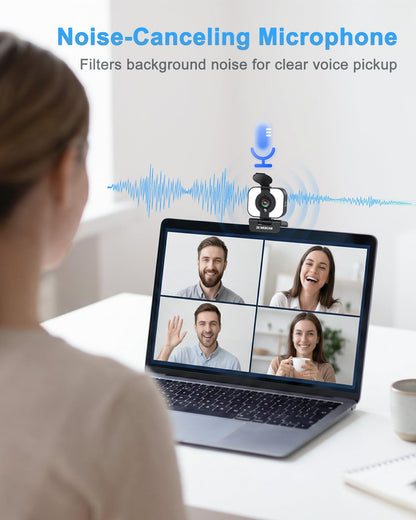 Atatat 2K Webcam for PC with Microphone & Light & Privacy Cover, Web Camera for Desktop/Laptop/Monitor/Mac, Autofocus USB Computer Camera for Zoom/Skype/Teams/Video Calling/Meeting/Streaming