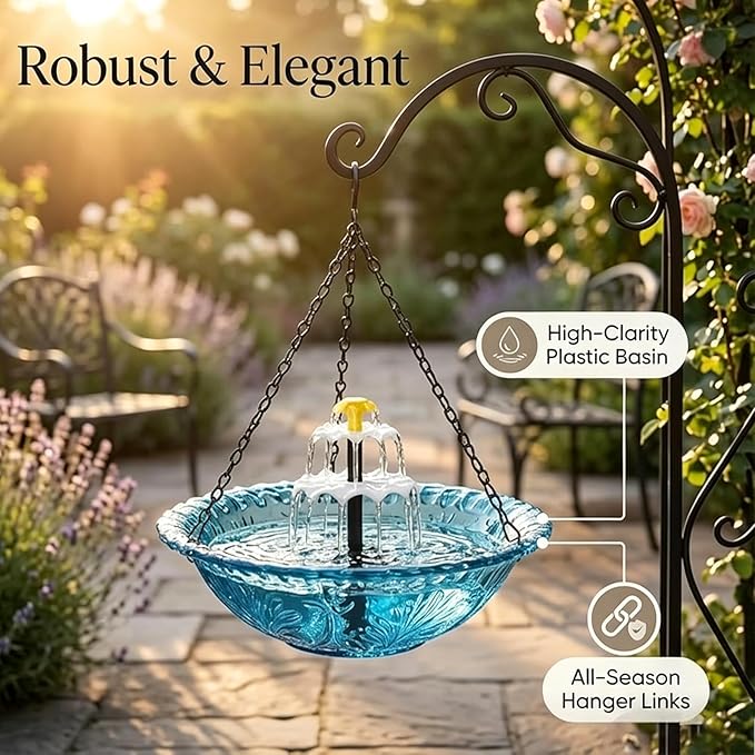 Solar Hanging Bird Bath Fountain, 2026 New 3 Layers Solar Powered Bird Bath Fountain, Outdoor Humming Birds Cascade Baths Fountains, Garden Patio Yard Backyard Lawn Decor (Pink)