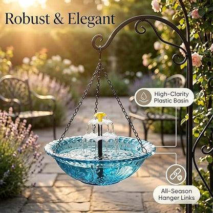 Solar Hanging Bird Bath Fountain, 2026 New 3 Layers Solar Powered Bird Bath Fountain, Outdoor Humming Birds Cascade Baths Fountains, Garden Patio Yard Backyard Lawn Decor (Blue)