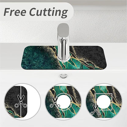Kitchen Sink Splash Guard，Black and green gold marble Faucet Mat Sink