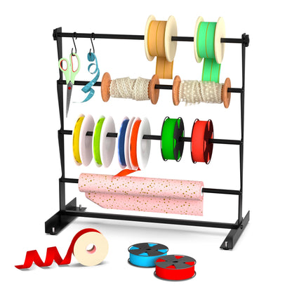 Alyoen Ribbon Organizer, Metal Ribbon Holder Storage Rack with Activity Hooks, Ribbon Spool Holder for Craft Room Sewing Thread Mesh Ribbon Wreath Washi Tape, Florist Arts Wrapping Gift