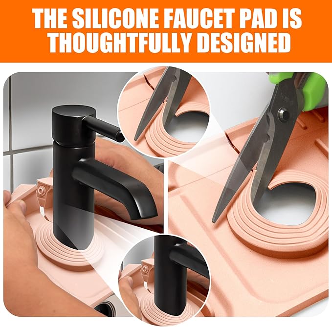 14.5" Pink Silicone Faucet Mat for Kitchen Sink – Button Style Faucet Drip