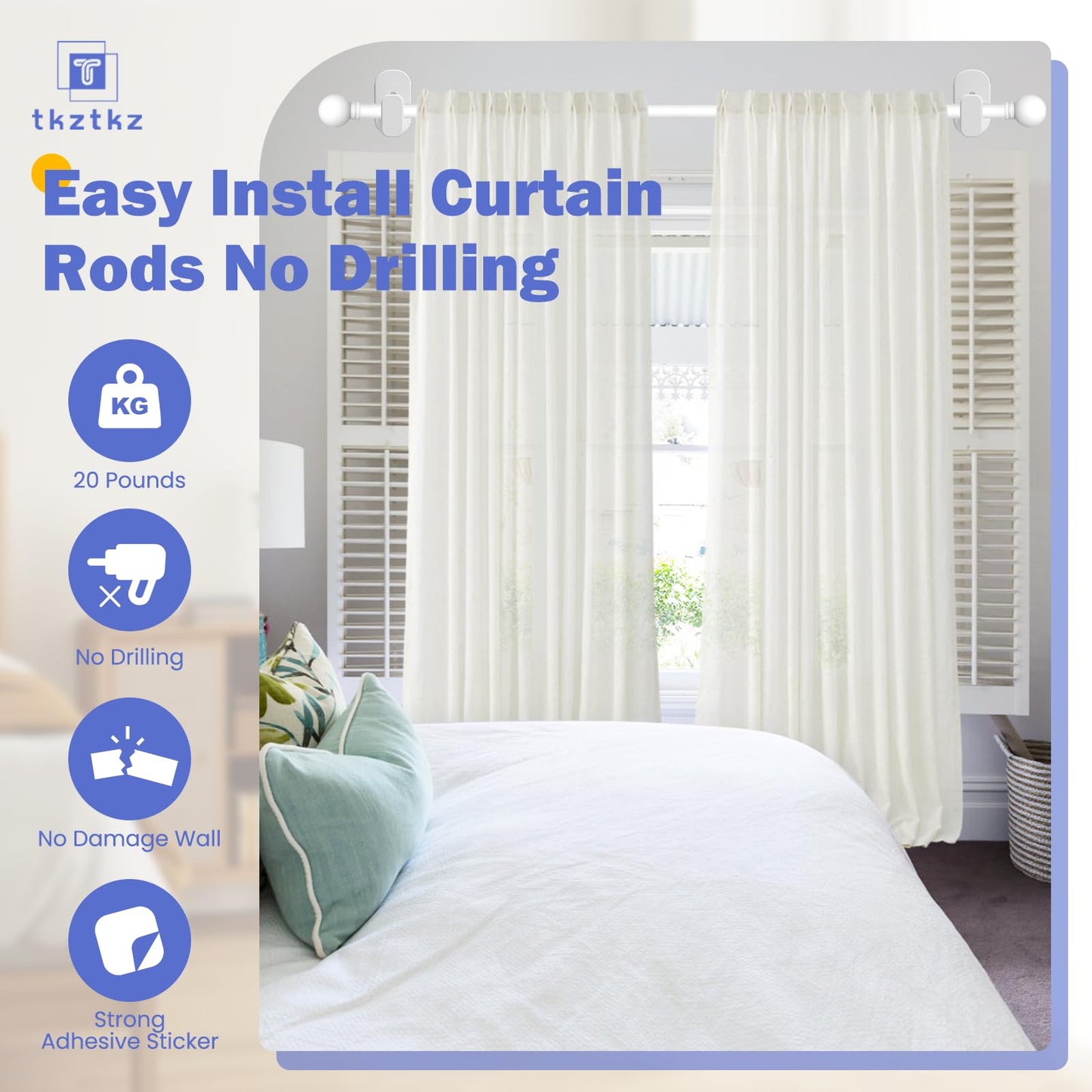 Curtain Rods No Drilling for Windows 32 to 45 Inch:No Drill Small Silver Curtain Rod with Adhesive Brackets for Bedroom,5/8" Apartment Renter Friendly Adjustable Drapery Rods Easy Install