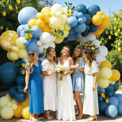Amalfi Coast Lemon Balloon Arch Kit 144pcs Blue and Yellow White Balloons with Lemon Balloons for Valentine's Day Bachelorette Bridal Shower Lemon Themed Birthday Party Decorations