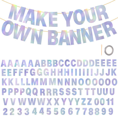 109 Pcs A-Z Custom Banner Kit Laser Silver Glitter Letters and Numbers DIY Make Your Own Banner Personalized Customizable Birthday Graduation Wedding Baby Shower Congratulations Banners Party Decorations
