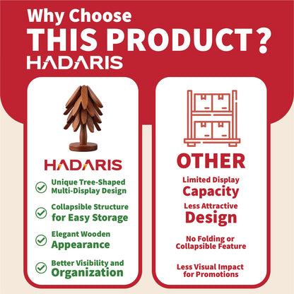 HADARIS Wooden Tree Trivet Set for Hot Dishes - 3 Pcs Foldable Heat Resistant Wood Coasters, Natural Walnut Finish Pot Holders for Kitchen Countertops and Dining Table, Unique Tree-Shaped Decor