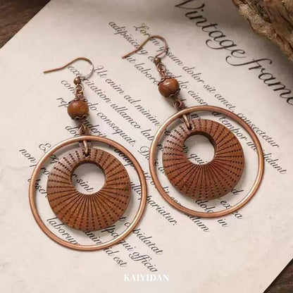 Silver/Gold Boho Dangle Statement Earrings for Women Trendy,Handmade Vintage Dainty Cute Long Drop Summer Earrings,fashion Accessories Jewelry Gifts (A69 Wooden Beads Hoop Bronze Earrings)