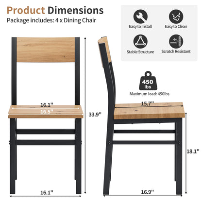 MECHYIN Dining Chairs Set of 4, Rustic Wood Dining Room Chairs with Thickened and Strengthened Metal Steel Frame & Slat Back, Modern Farmhouse Chair for Kitchen, Dining Room (4, Light Brown)