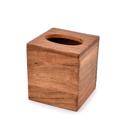 NIRMAN Acacia Wood Square Tissue Box with Slide-Out Bottom for Bathroom, Bedroom, Dinner Table, Office (5.5" x 5.5" x 6")