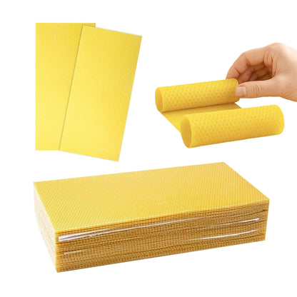 QalryXen 30Pcs Beeswax Foundation Sheets, Natural Honeycomb Wax Sheets for Beekeeping Frames, Easy to Roll for DIY Candle Making & Crafts, 7.7 × 16.3 Inch