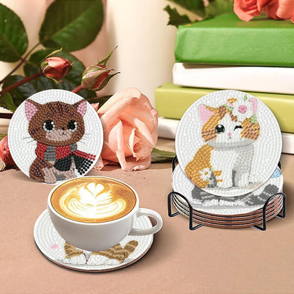 cupmod 8PCS Cute Cat Diamond Painting Coasters Kit with Holder,Cat Diamond Art Coaster,DIY Crafts Diamond Art Kits for Adults Home Decor