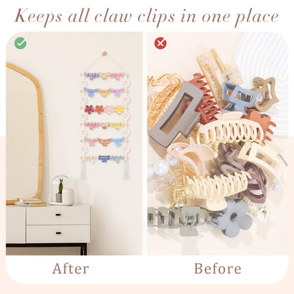 SNOWSTAR Macrame Hair Claw Clip Organizer,Hanging Hair Clip Holder and Storage for Women Girls,Claw Clip Hanger Home Decor for Wall,Door,Closet