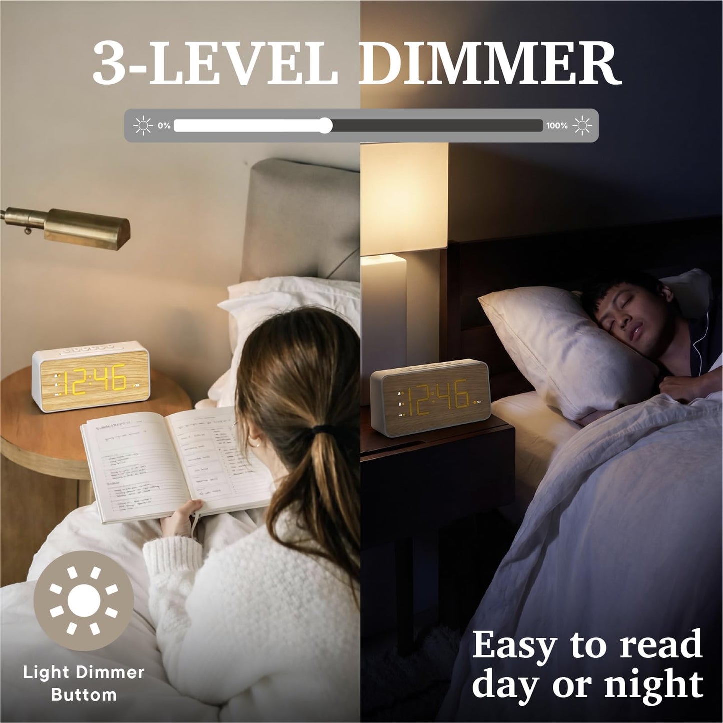 Lumoday Wooden Digital Alarm Clock for Bedroom, Large Display, 100dB Alarm