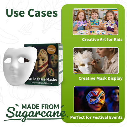 Lxins ECO Paper Mache Blank Full Face Masks for Crafts, 14 Pack Paintable White DIY Masks, Assorted 2 Styles for Art Projects, Classroom & Party Activities