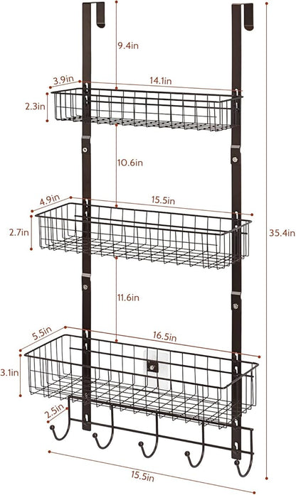 Over the Door Basket Organizer 3 Tier Hanging Basket Door Shelf Rack Heavy Duty