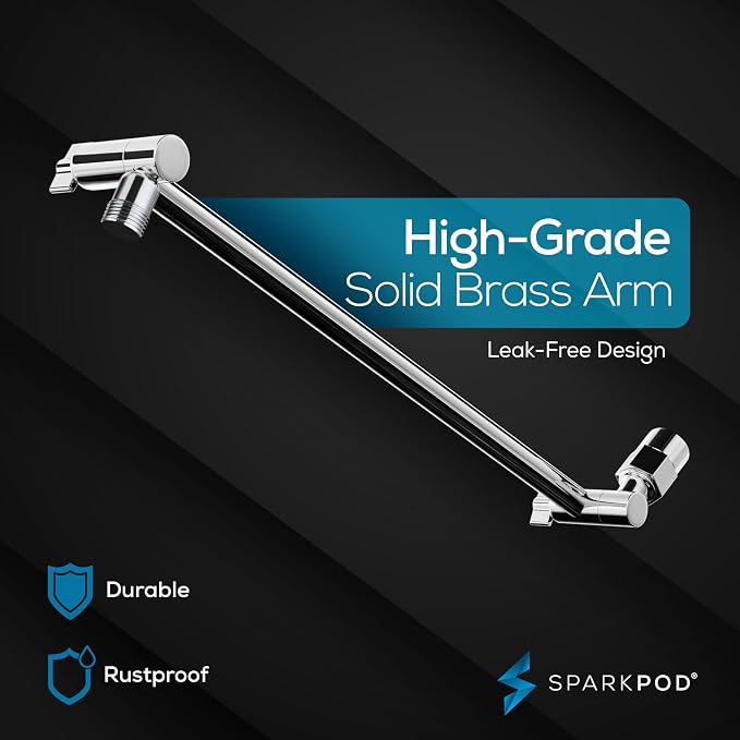SparkPod 6" Round Rain Shower Head with 16" Shower Arm | Shower Head & Extension Arm Combo, Height Adjustable, High Pressure Performance, Easy 1-Minute Installation, Polished Chrome