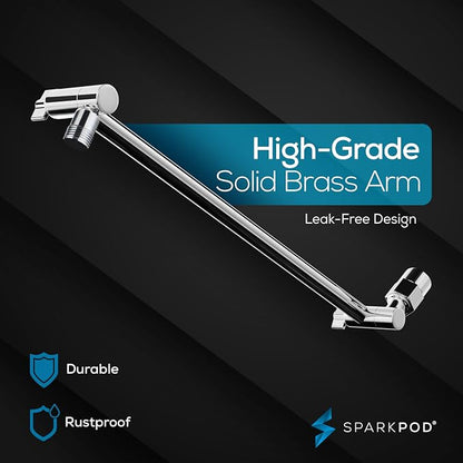 SparkPod 6" Round Rain Shower Head with 16" Shower Arm | Shower Head & Extension Arm Combo, Height Adjustable, High Pressure Performance, Easy 1-Minute Installation, Polished Chrome