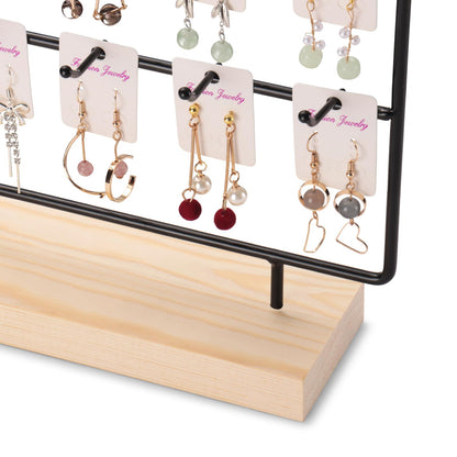 RUINENGDA Earring Display Stands for Selling 3 Tier 15 Hooks Jewelry Display Wooden Base Earring Holder Organizer Display Stand for Necklaces Rings Bracelets Keychains (Black)