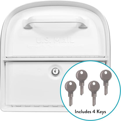 Architectural Mailboxes 6300W-10 Oasis 360 Mailbox, White | Galvanized steel build with a secure steel cam lock, dual access doors, and hopper delivery door. USPS approved.