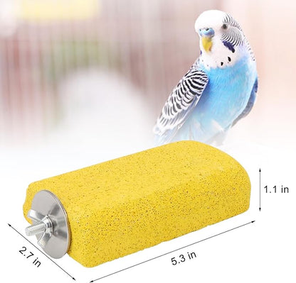 Hypeety 2PCS Bird Calcium Teeth Mouth Molar Grinding Stone Hamster Grinding Stone Chew Toy Perch Stand for Parrot Budgies Chinchilla Squirrel Hamster Cage Stand Platform Yellow