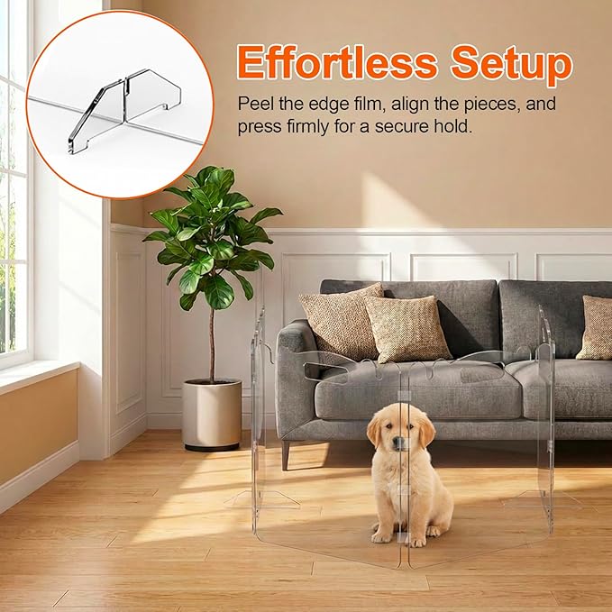Acrylic Dog Gate, 31in Tall Freestanding Clear Pet Gate for Doorways, Transparent Clear Dog Gate Indoor for Large Openings & Stairs, Foldable Pet Gate for Dogs (4 Panel - 80'' W x 31'' H)