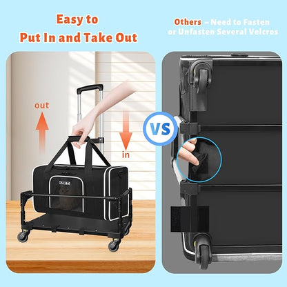 Petskd Small Pet Carrier with Wheels(18" L x 13" W x 9.5" H), Southwest Airlines Approved, Rolling Pet Carrier for Small Dogs & Cats (Black)