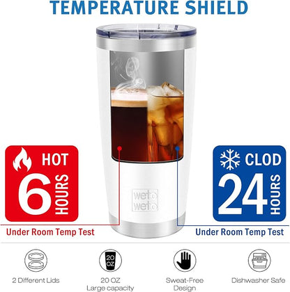 WETOWETO 20oz Insulated Stainless Steel Tumbler, Double Wall Vacuum Leak-proof Travel Coffee Mug, Powder Coated Water Cup (White, 1 Pack)