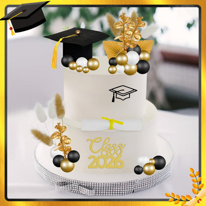 41 Pcs Graduation Cake Decorations Kit Including Class of 2026 Graduation Cake Topper Graduation Cap Diploma Folding Fan Cake Balloon Topper Foxtail Grass for Senior College Grad Congratulations Party
