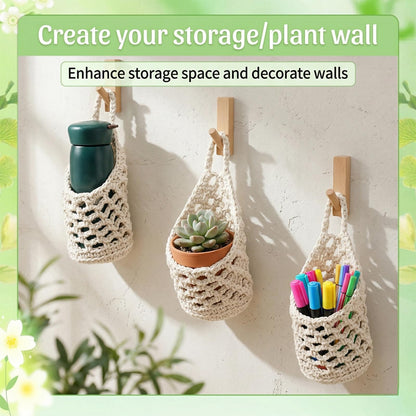 Yuanan 6 Pack Macrame Plant Hangers, 9.4 X 5.1 Inch Wall Hanging Basket Bulk Small Hanging Planters Cotton Hang Wall Basket Handwoven Walls Hangings Planter, Plants and Pots are Not Included-White