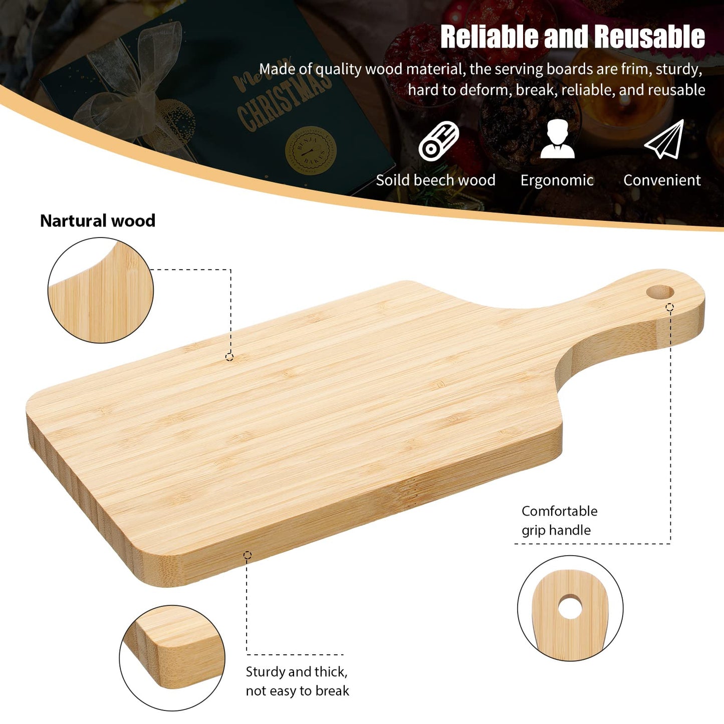 Patelai 12 Pack Thicken Bamboo Cutting Board Bulk, 11x5 Inch Acacia Wood Chopping Crafts Customized Laser Engraving Serving Charcuterie Boards Mother's Day Housewarming Gift,0.60" Thick (Bamboo Wood)