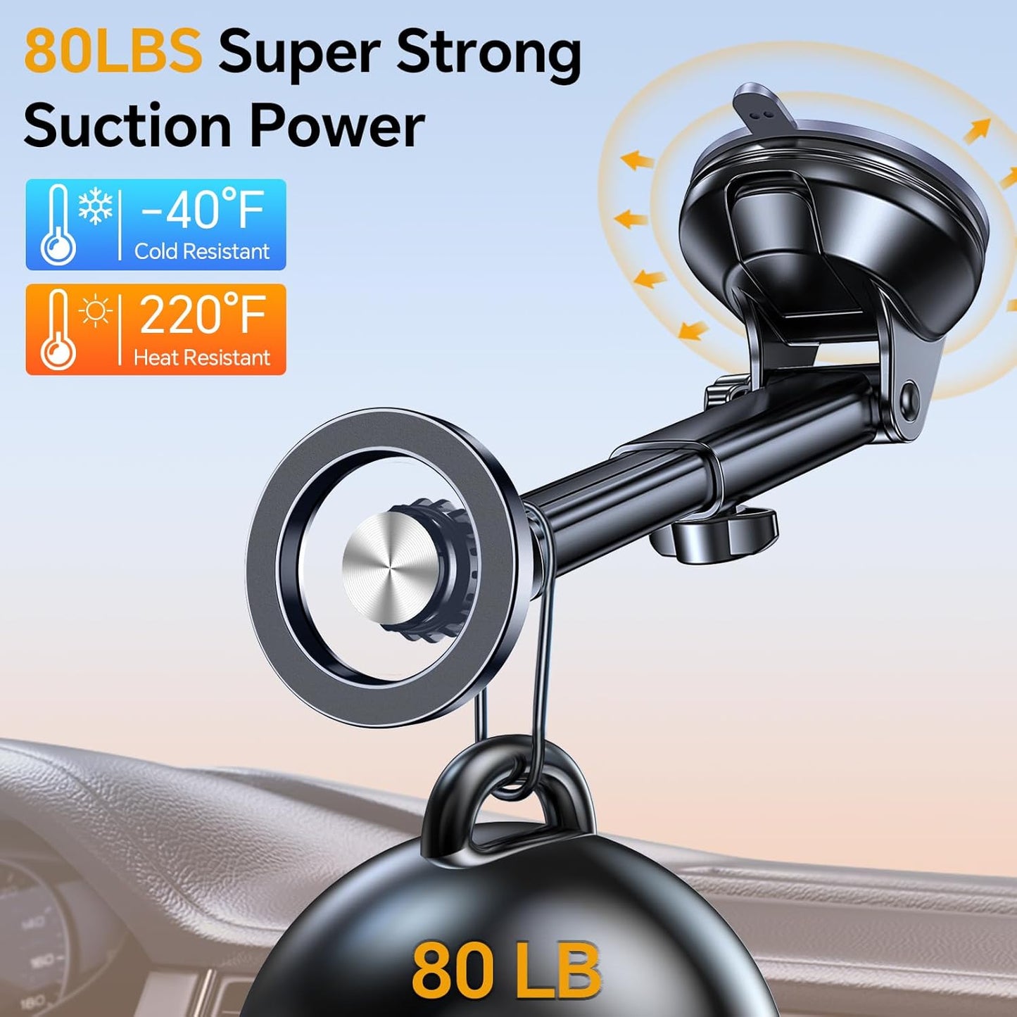 Coolpow for MagSafe Car Mount【Windshield+Vent+Dash】Magnetic Phone Holder for Car Phone Holder Mount Cell Phone Holders for Your Car Accessories Suction Cup Stand for Garmin GPS for iPhone 17 16 15 14