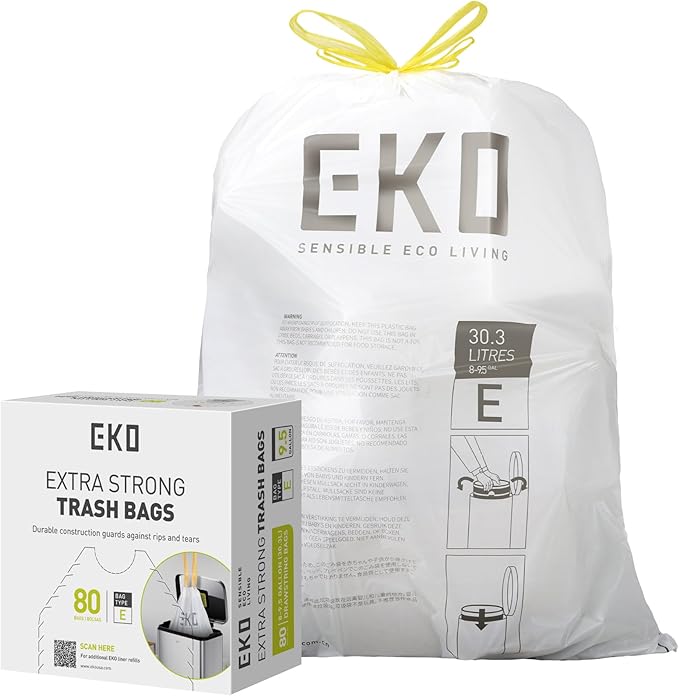 EKO Easy-Dispense Roll 80 Count Extra-Strong Drawstring Tall Kitchen Trash Bag