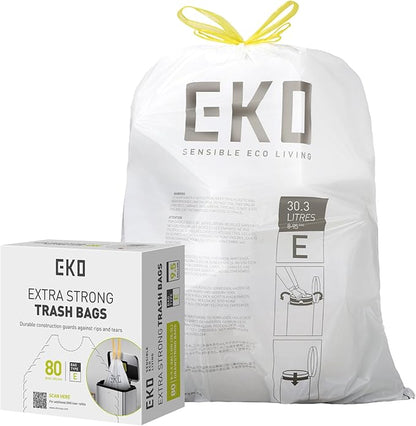 EKO Easy-Dispense Roll 80 Count Extra-Strong Drawstring Tall Kitchen Trash Bag
