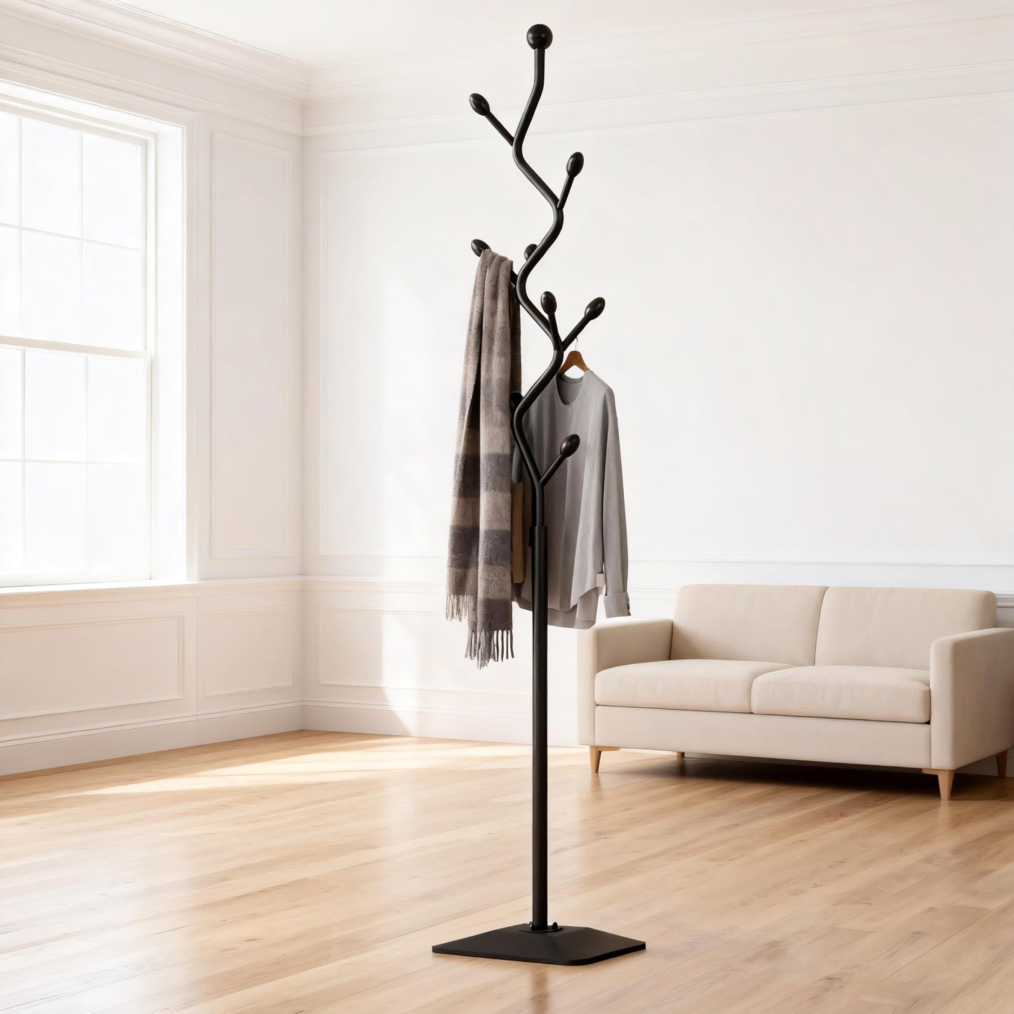 ZEYEXE Tree-shaped coat rack,Coat Tree Freestanding with 8 Hooks and Sturdy Metal Base for Coat Hats Purses,Coat Stand for Entryway,Bedroom