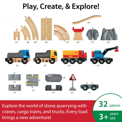 BRIO World Rail & Road Loading Set - 32-Piece FSC-Certified Wood Train Set & Accessories - Special Crane Car, Flatbed, Tracks, & More - Works with All Wooden Railway Sets - Fun Play for Ages 3+