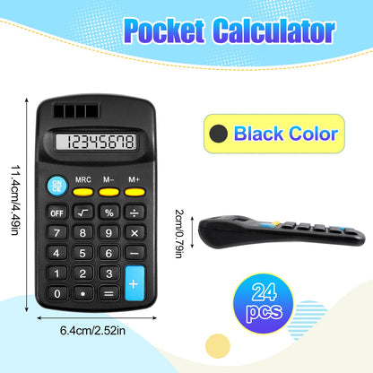Loccmat 24 Pieces Pocket Calculator,Pocket Size Mini Calculators,Solar Battery Dual Power Function Calculator,8 Digit Display Basic Calculator for Students Kids Home Office(Black)