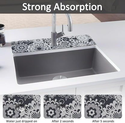 24" X 5.5" Kitchen Sink Splash Guard Faucet Mat Mandala Super Absorbent Fast
